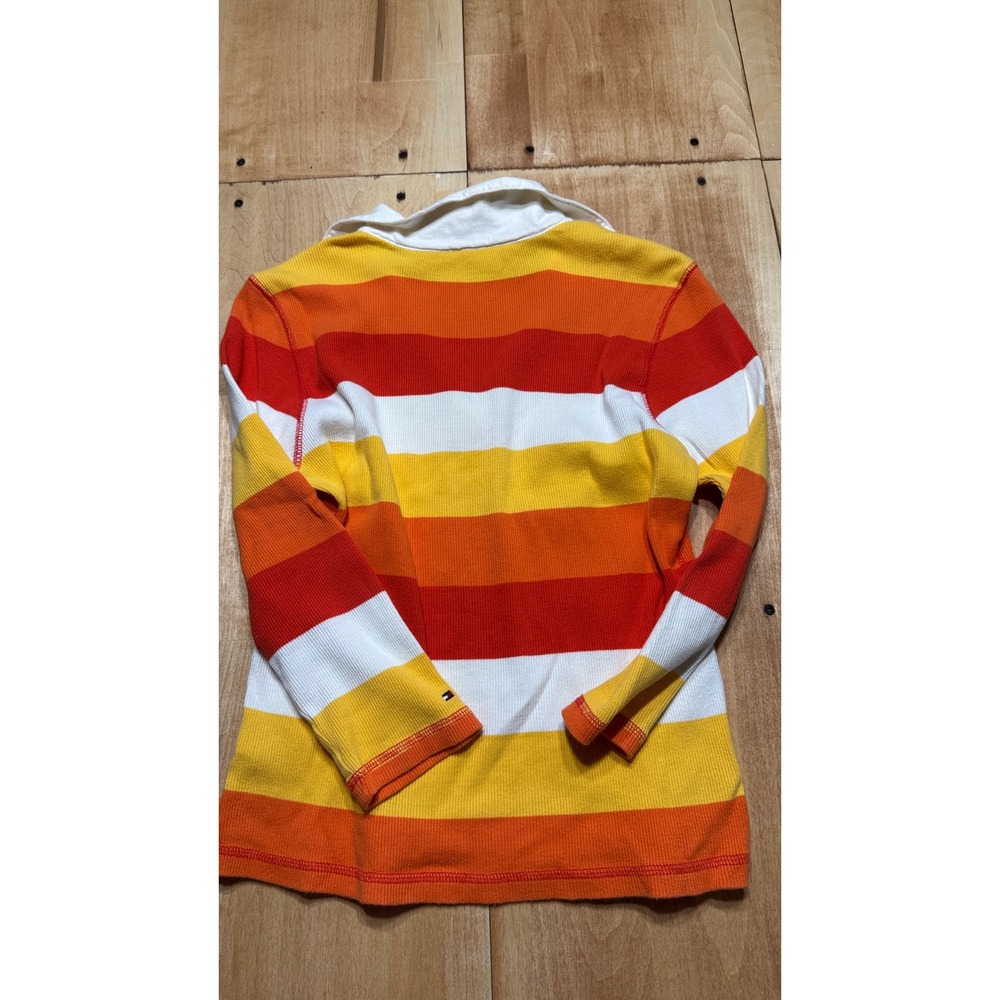 Tommy Hilfiger Womens Striped Rugby Polo Shirt Orange Yellow Red Long Sleeve M - Picture 5 of 5